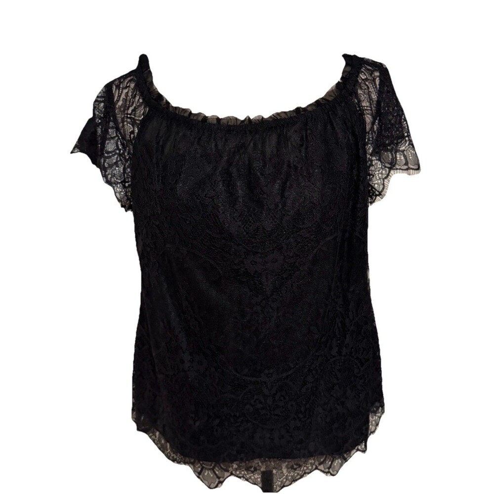 White House Black Market Lace Off The Shoulder Blouse Black Flutter Sleeve Small